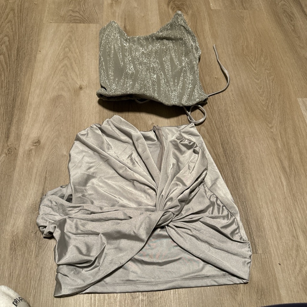 Two piece soft corset top and asymmetrical skirt